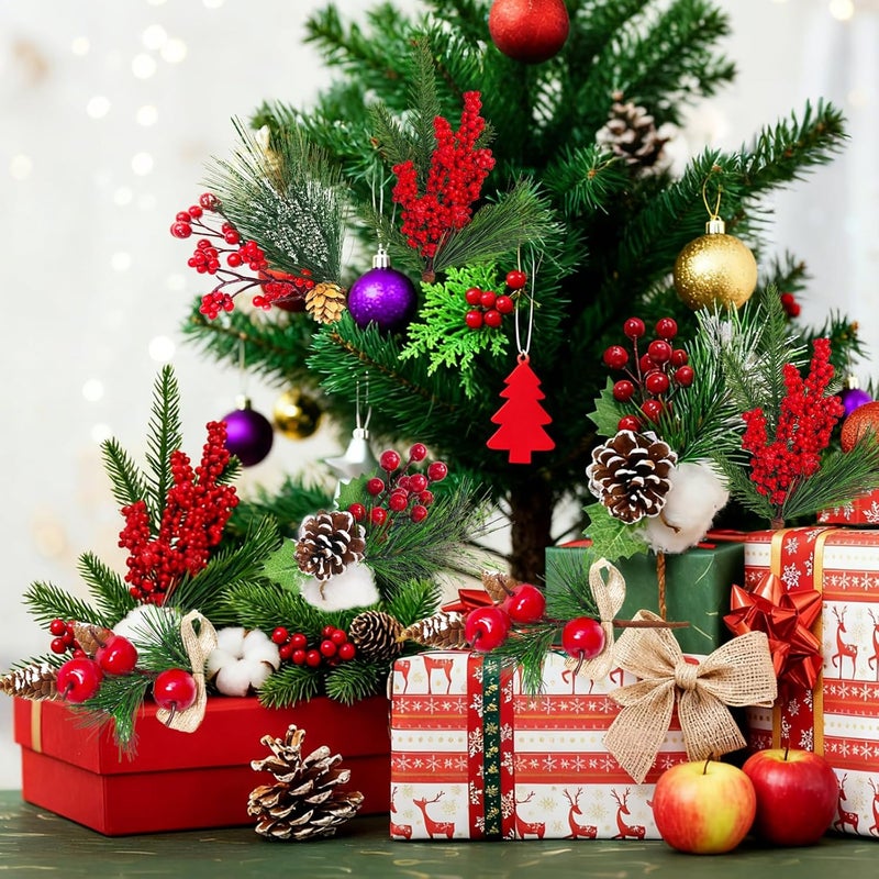 MEMOVAN Christmas Picks and Sprays Artificial Pine Needles Branches Berries Red Stems with Red Berry Pinecone Holly Xmas Floral Picks for Craft Flower Arrangements Wreath Holiday Xmas Tree Decor-6PCS - Image 4