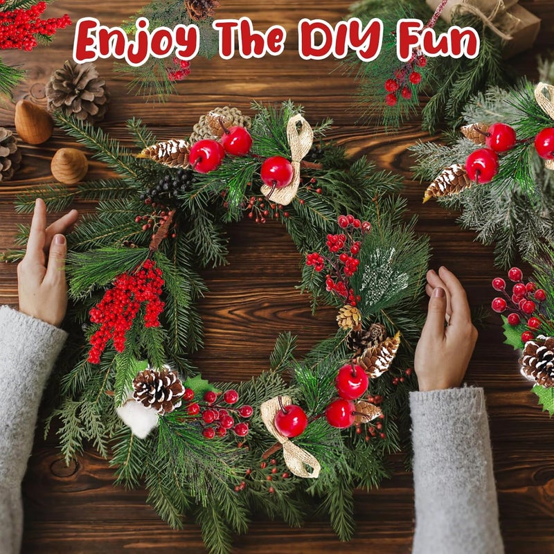 MEMOVAN Christmas Picks and Sprays Artificial Pine Needles Branches Berries Red Stems with Red Berry Pinecone Holly Xmas Floral Picks for Craft Flower Arrangements Wreath Holiday Xmas Tree Decor-6PCS - Image 3