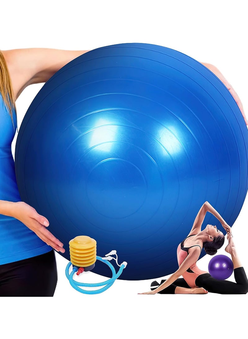 INFOSUN 2 Pack 65 & 25cm Exercise Ball with Quick Foot Pump,Anti Burst and Slip Stability Balance Yoga Ball Chair for Pilates Yoga Birthing Pregnancy Gym Workout Training and Physical Therapy(2 Size)(Blue) - Image 1