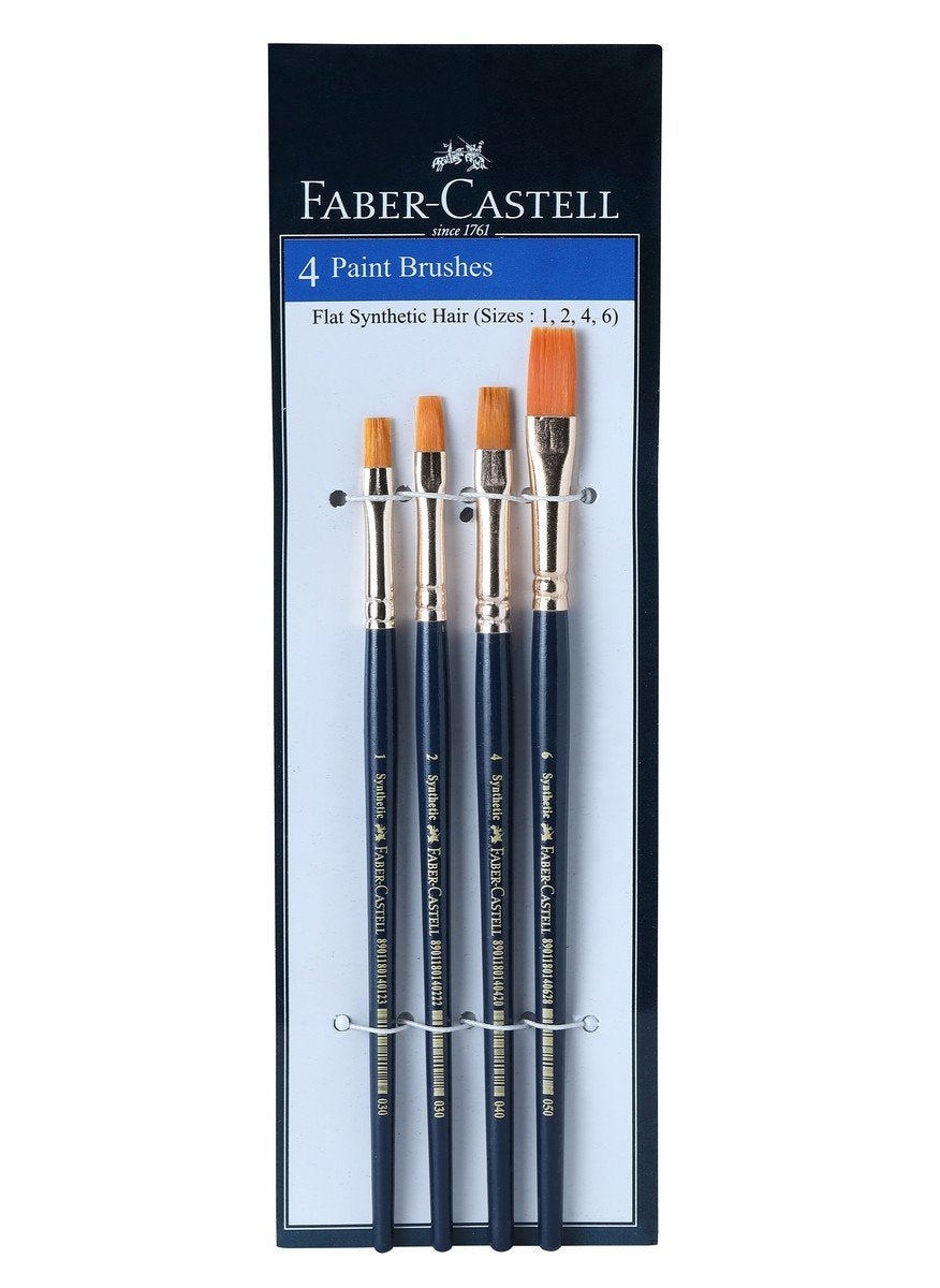 FABER-CASTELL - Faber-Castell Synthetic Hair Flat Assorted Paint Brush, Set of 4 & Faber-Castell Tri-Grip Brush - Round, Pack of 7 (Assorted) - Image 1