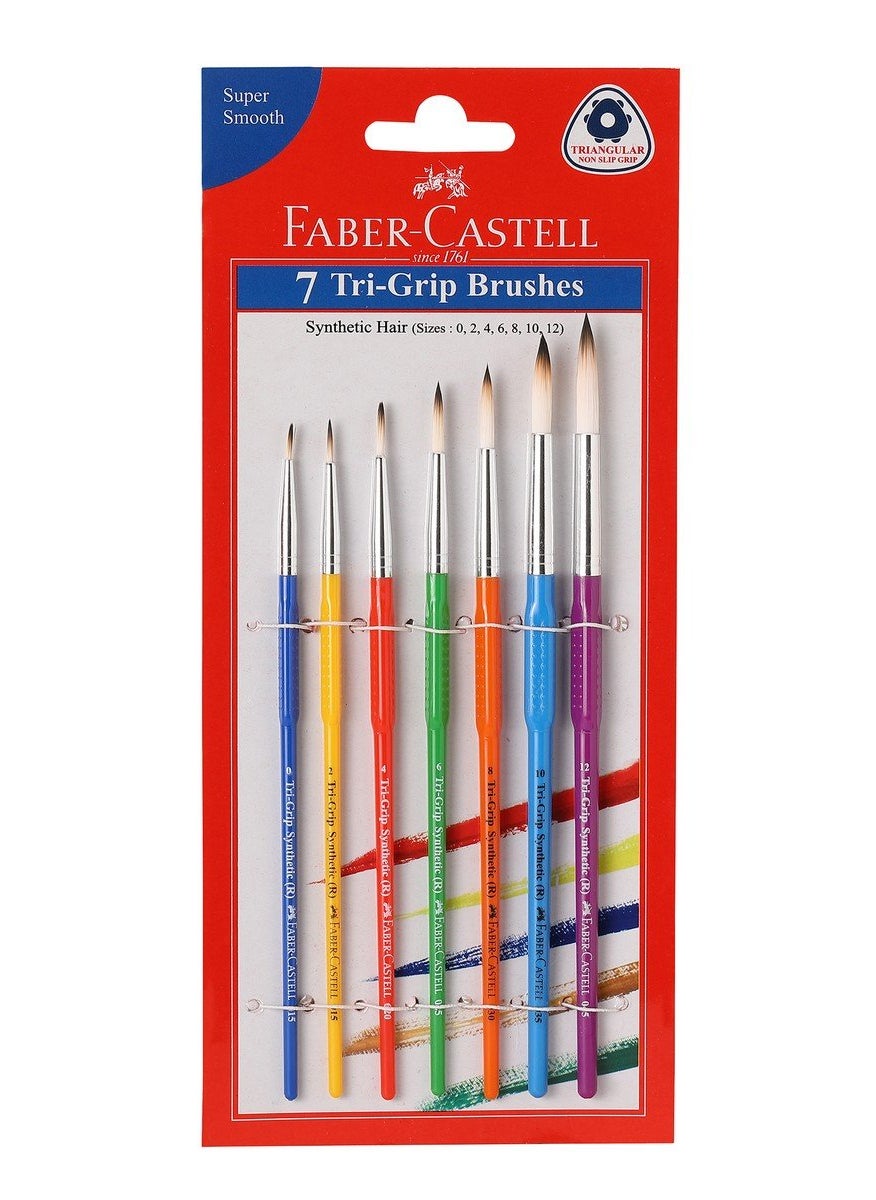 FABER-CASTELL - Faber-Castell Synthetic Hair Flat Assorted Paint Brush, Set of 4 & Faber-Castell Tri-Grip Brush - Round, Pack of 7 (Assorted) - Image 1