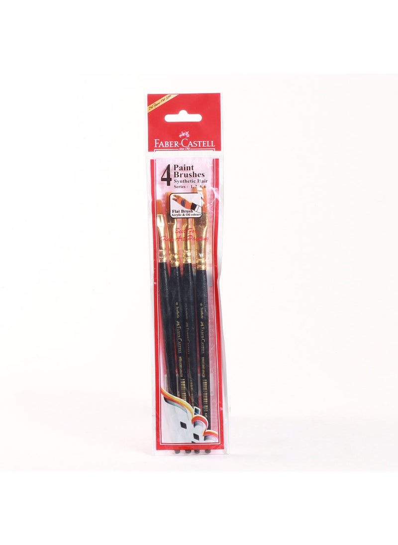 FABER-CASTELL - Faber-Castell Synthetic Hair Flat Assorted Paint Brush, Set of 4 & Faber-Castell Tri-Grip Brush - Round, Pack of 7 (Assorted) - Image 1