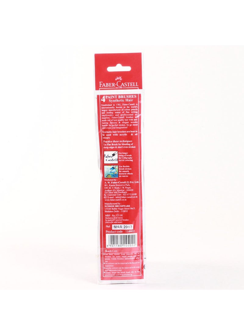 FABER-CASTELL - Faber-Castell Synthetic Hair Flat Assorted Paint Brush, Set of 4 & Faber-Castell Tri-Grip Brush - Round, Pack of 7 (Assorted) - Image 1