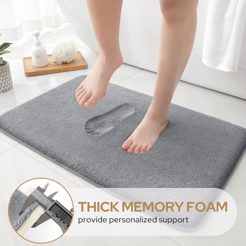 HOMEIDEAS Upgraded Bathroom Rugs Set 3 Piece, Extra Thick Absorbent Soft Memory Foam, Washable Toilet Bath Mat (Grey,17"x24"+20"x32"+U Shape 20"x24") - Image 3