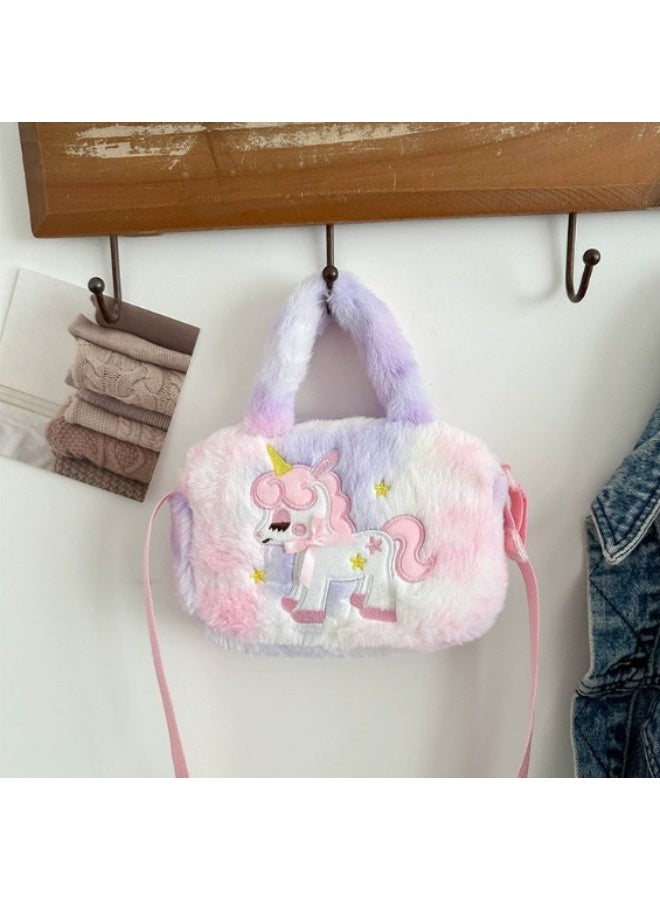 MissTiara Pastel Pink-Purple Plush Unicorn Crossbody Bag