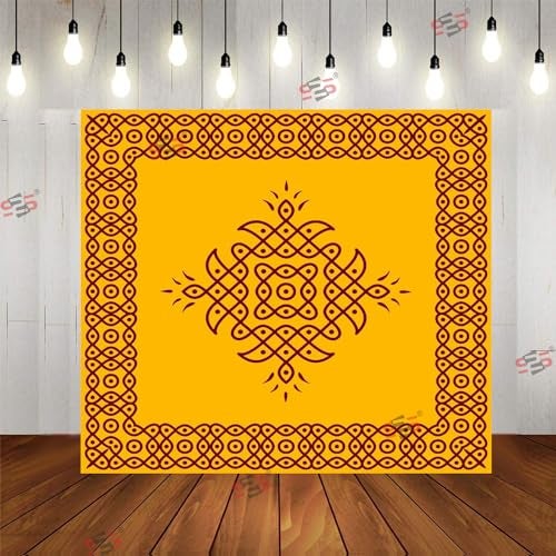S2S Stylish Yellow Rangoli Kolam Backdrop Cloth | for Pooja Decoration Traditional Background Curtain Cloth | 5 Feet Height x 5 Feet Width - Image 4