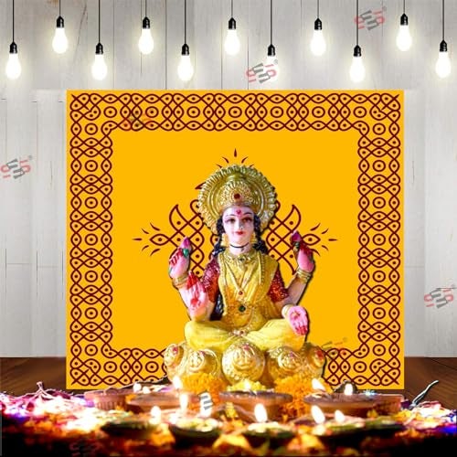 S2S Stylish Yellow Rangoli Kolam Backdrop Cloth | for Pooja Decoration Traditional Background Curtain Cloth | 5 Feet Height x 5 Feet Width - Image 3