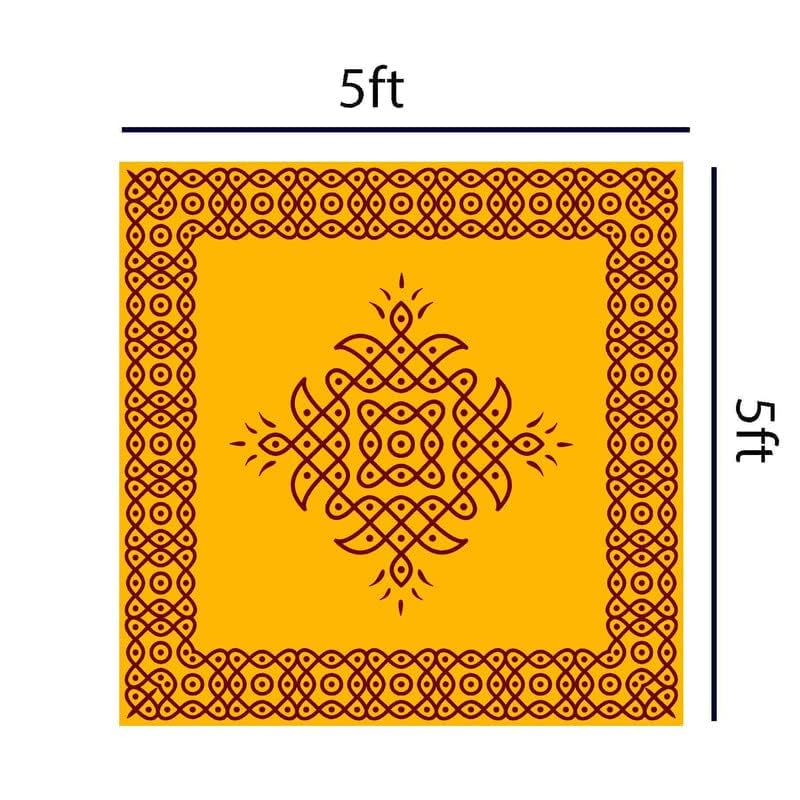 S2S Stylish Yellow Rangoli Kolam Backdrop Cloth | for Pooja Decoration Traditional Background Curtain Cloth | 5 Feet Height x 5 Feet Width - Image 2