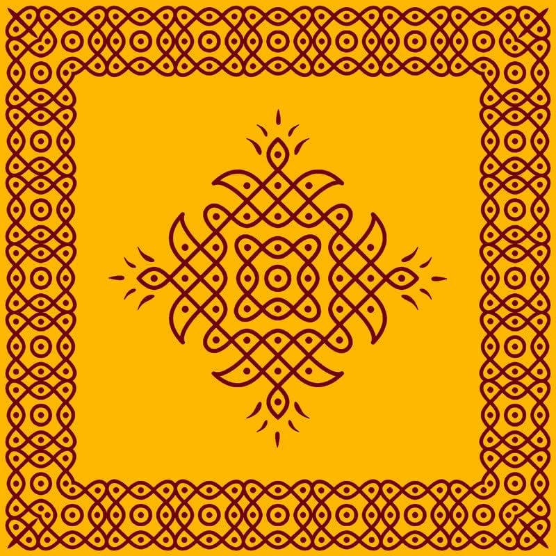 S2S Stylish Yellow Rangoli Kolam Backdrop Cloth | for Pooja Decoration Traditional Background Curtain Cloth | 5 Feet Height x 5 Feet Width - Image 1
