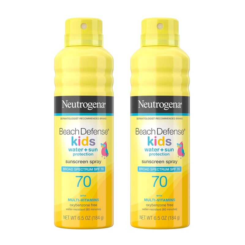 Neutrogena Beach Defense Kids Sunscreen Spray SPF 70, Water-Resistant Spray Sunscreen, Broad Spectrum Protection, Oxybenzone-Free & Fast-Drying, Beach Vacation Essential, 6.5 oz, Pack of 2 - Image 1