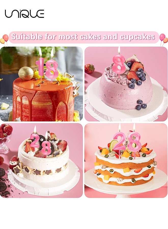 Unique 10Pcs Numeral Birthday Candles Set - Candles 0-9 Cake Topper Decoration - Glitter Cake Candles - 3D Cake Decoration - Cake Decoration for Birthday Party, Weddings, Company Parties, Anniversaries, Birthday Candle Number - Pink - Image 3