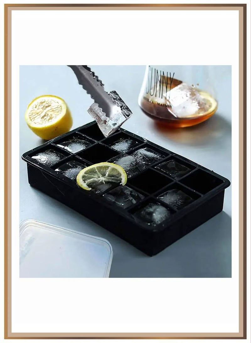 Large Silicone Ice Cube Tray Cubes Mold with a Cover, Stackable Big Silicone Square Ice Molds for Whiskey, Cocktails, Bourbon, Soups, Frozen Treats, Easy Release BPA Free 18*12*4cm - Image 2