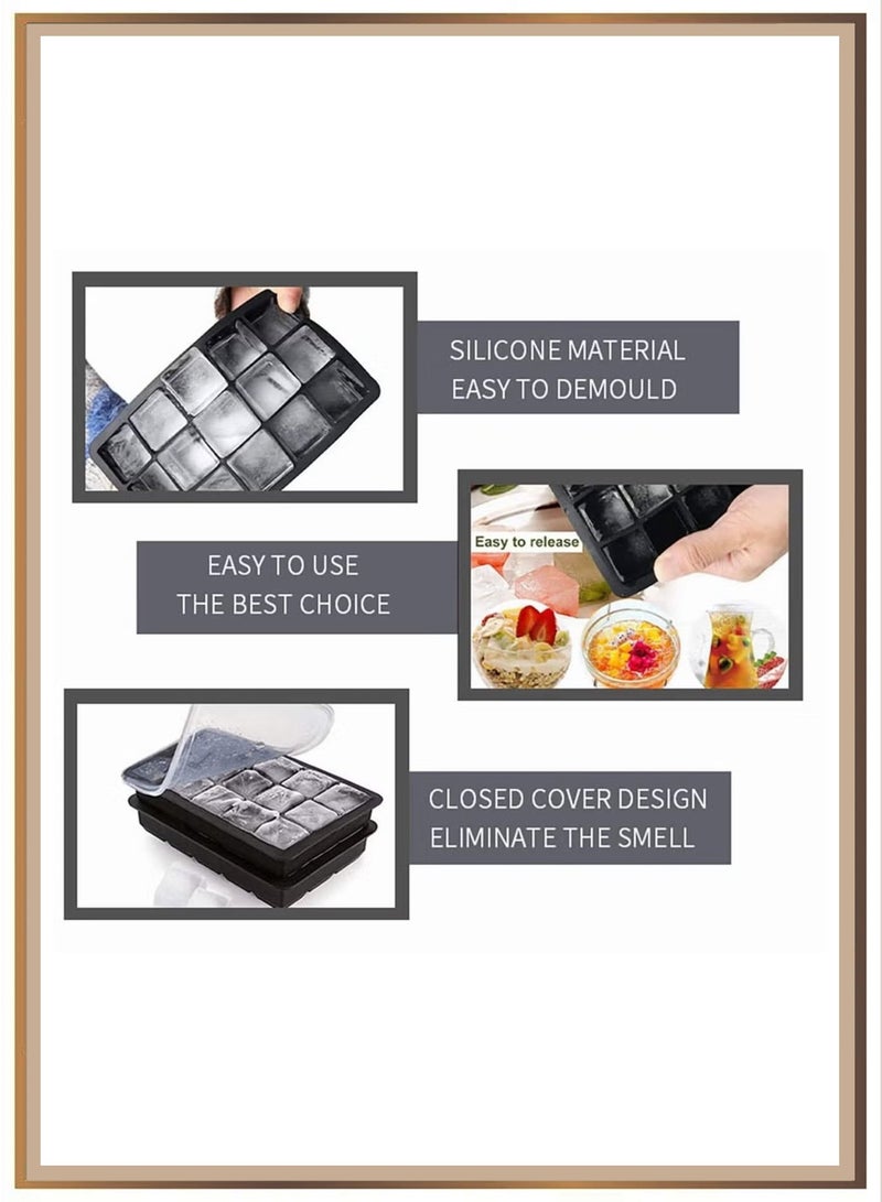 Large Silicone Ice Cube Tray Cubes Mold with a Cover, Stackable Big Silicone Square Ice Molds for Whiskey, Cocktails, Bourbon, Soups, Frozen Treats, Easy Release BPA Free 18*12*4cm - Image 4