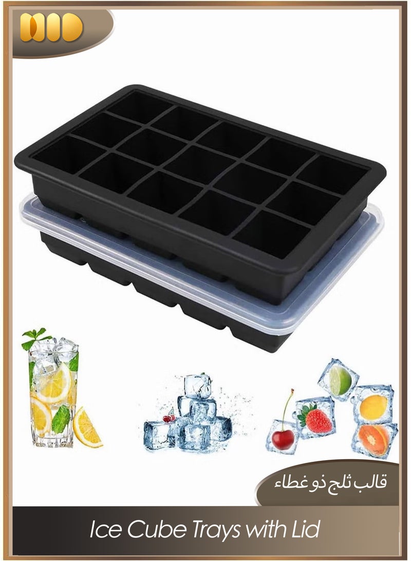 Large Silicone Ice Cube Tray Cubes Mold with a Cover, Stackable Big Silicone Square Ice Molds for Whiskey, Cocktails, Bourbon, Soups, Frozen Treats, Easy Release BPA Free 18*12*4cm - Image 1