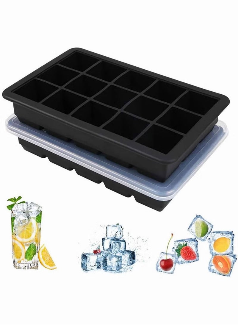 Large Silicone Ice Cube Tray Cubes Mold with a Cover, Stackable Big Silicone Square Ice Molds for Whiskey, Cocktails, Bourbon, Soups, Frozen Treats, Easy Release BPA Free 18*12*4cm - Image 1