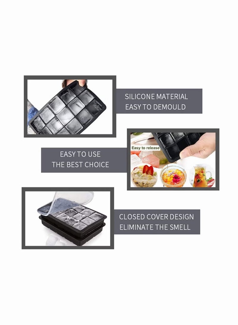 Large Silicone Ice Cube Tray Cubes Mold with a Cover, Stackable Big Silicone Square Ice Molds for Whiskey, Cocktails, Bourbon, Soups, Frozen Treats, Easy Release BPA Free 18*12*4cm - Image 4
