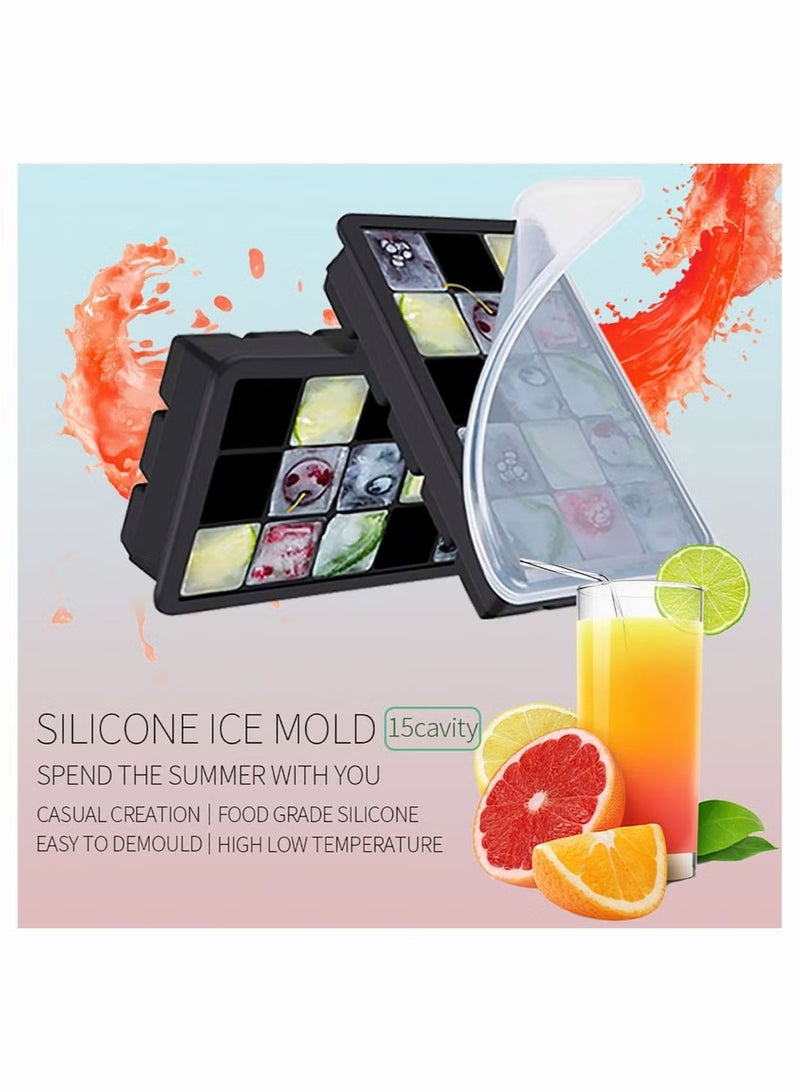 Large Silicone Ice Cube Tray Cubes Mold with a Cover, Stackable Big Silicone Square Ice Molds for Whiskey, Cocktails, Bourbon, Soups, Frozen Treats, Easy Release BPA Free 18*12*4cm - Image 5