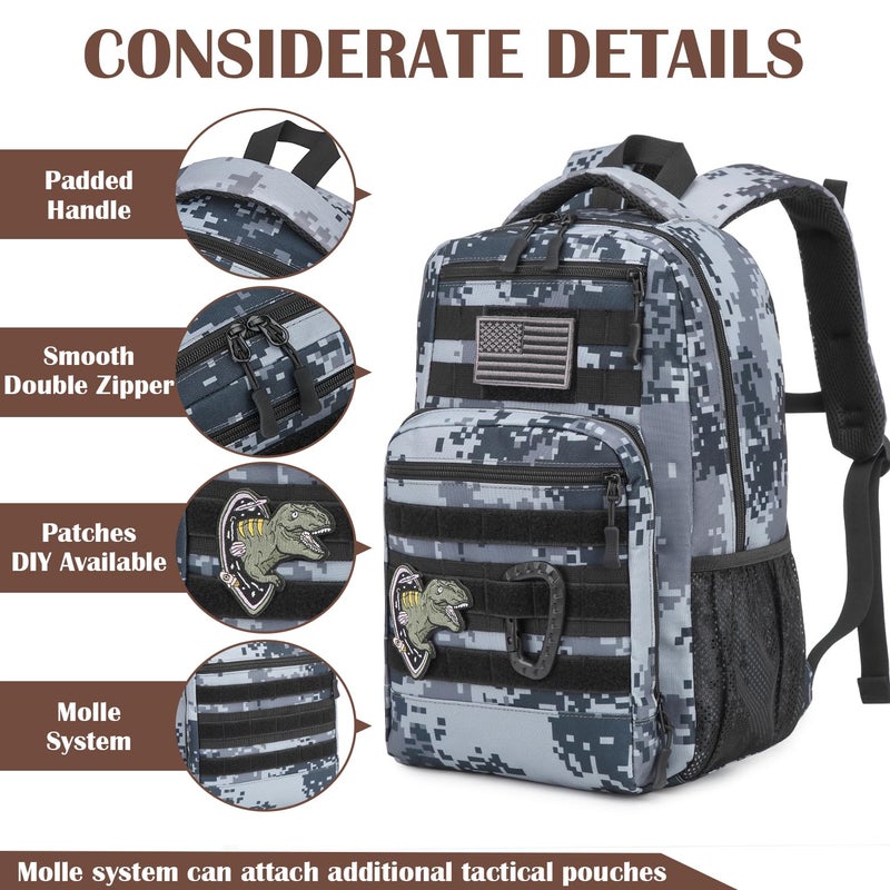 SunForMorning Kids Tactical Backpack Army Molle Bookbag Military Boys Backpack for School, Outdoor, Camping, Black Digital CM - Image 4