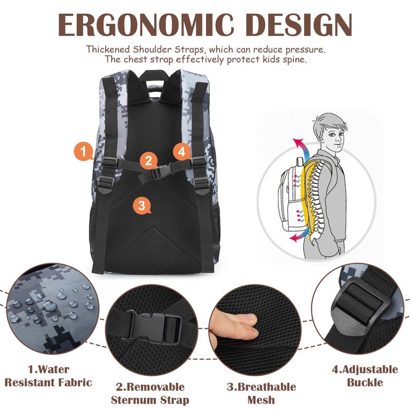SunForMorning Kids Tactical Backpack Army Molle Bookbag Military Boys Backpack for School, Outdoor, Camping, Black Digital CM - Image 5