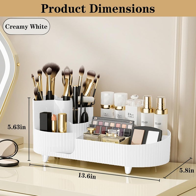 COMFYROOM Rotating Vanity Organizer with Brush Holder, Large Spinning Makeup Skincare & Cosmetic Organizer, Countertop Perfume & Lotions Display Case (White) - Image 3
