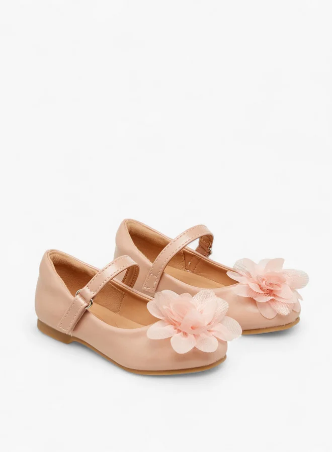 JUNIORS Floral Accent Ballerina Shoes with Hook and Loop Closure