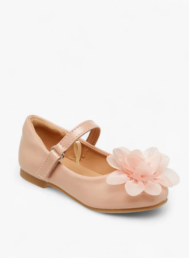 JUNIORS Floral Accent Ballerina Shoes with Hook and Loop Closure