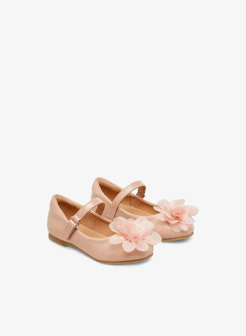 JUNIORS Floral Accent Ballerina Shoes with Hook and Loop Closure