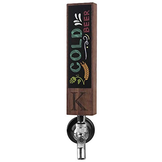 Monogrammed K Beer Tap Handle for Home Bar(from Alphabet 26 A-Z) Perfect For Brewery, Laser Engraved Chalkboard Tap Handles, Beer Brew Gift, 8 Inch Tall Walnut Wood