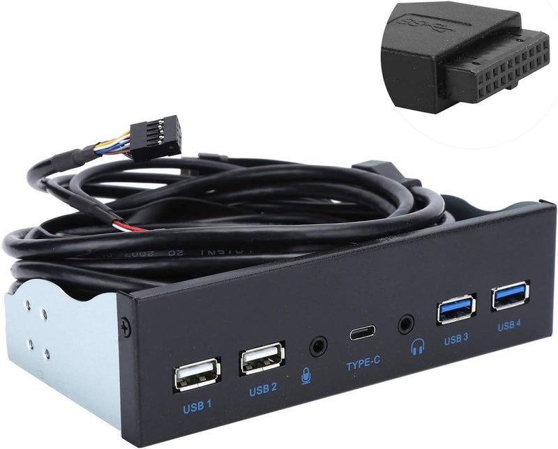 Dilwe محور USB أمامي إضافي مع 2 منفذ USB 302 منفذ USB 20 إخراج صوتي مدخل ميكروفون منفذ USB C محرك بصري 525 بوصة لوحة توسيع الكمبيوتر لسطح المكتب - Image 5