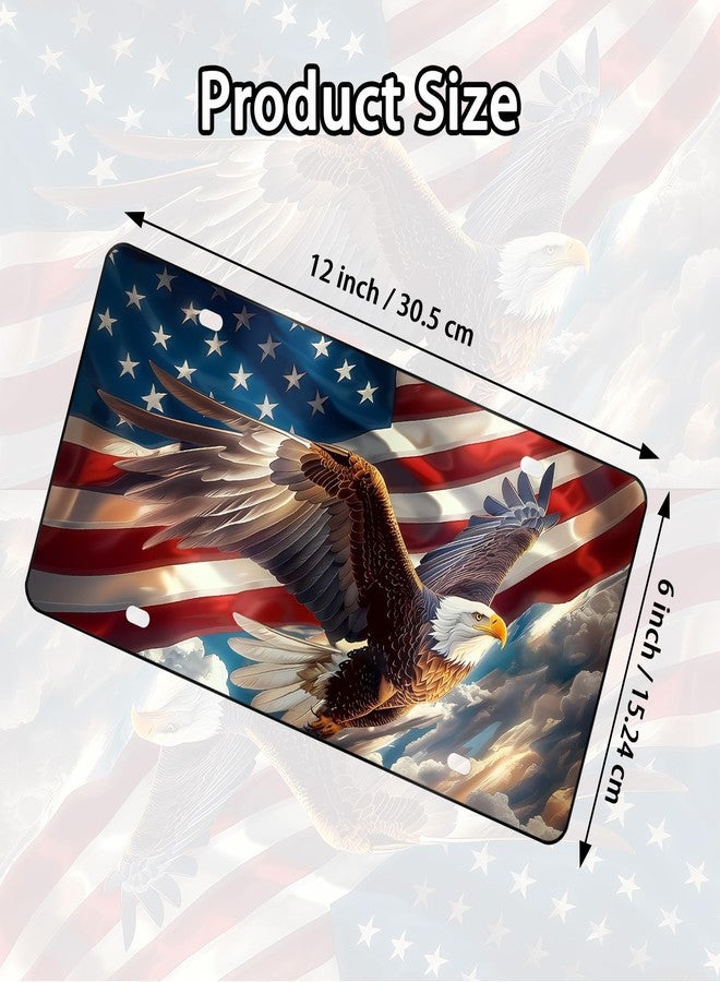 MCIAONE Front License Plate Cover - License Plate with American Flag & Eagle, Aluminum Decorative License Plates, Patriotic Novelty Vanity Tag, Car Decor Accessory with 4 Holes, 6×12 inch Car Plates Decor - Image 2