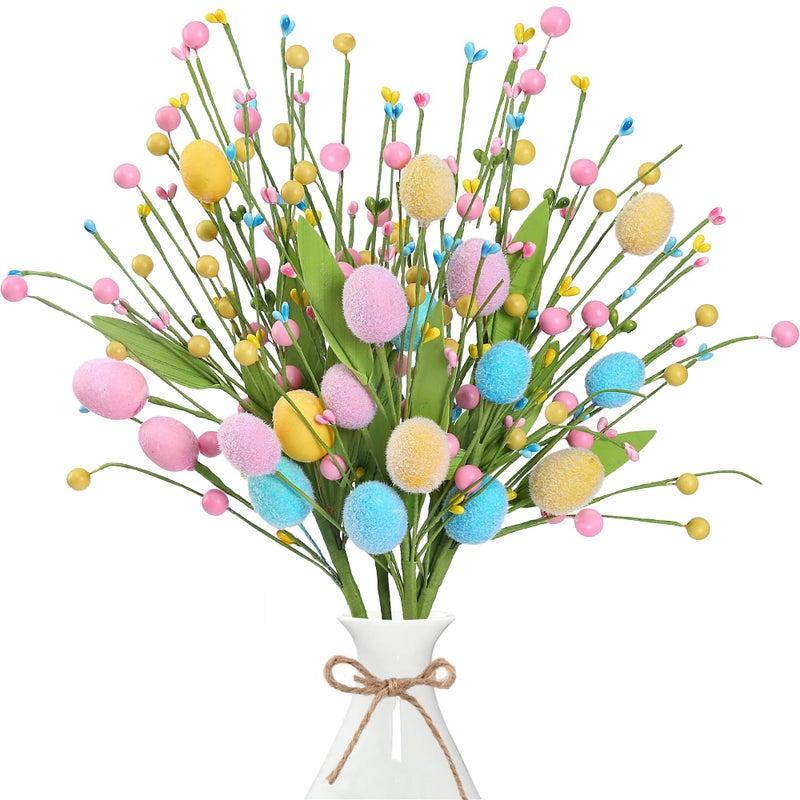 Sggvecsy Artificial Easter Stems 6 Pcs Spring Egg Picks with Colorful Eggs Berries Greenery Leaves Twig Branches for Easter Arrangement Centerpiece Easter Celebration Home Vase Decor - Image 2