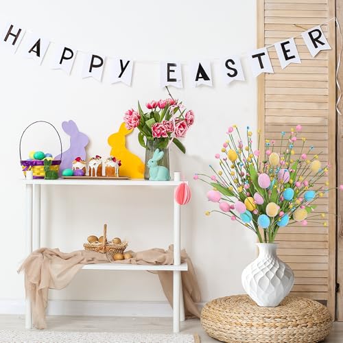 Sggvecsy Artificial Easter Stems 6 Pcs Spring Egg Picks with Colorful Eggs Berries Greenery Leaves Twig Branches for Easter Arrangement Centerpiece Easter Celebration Home Vase Decor - Image 3