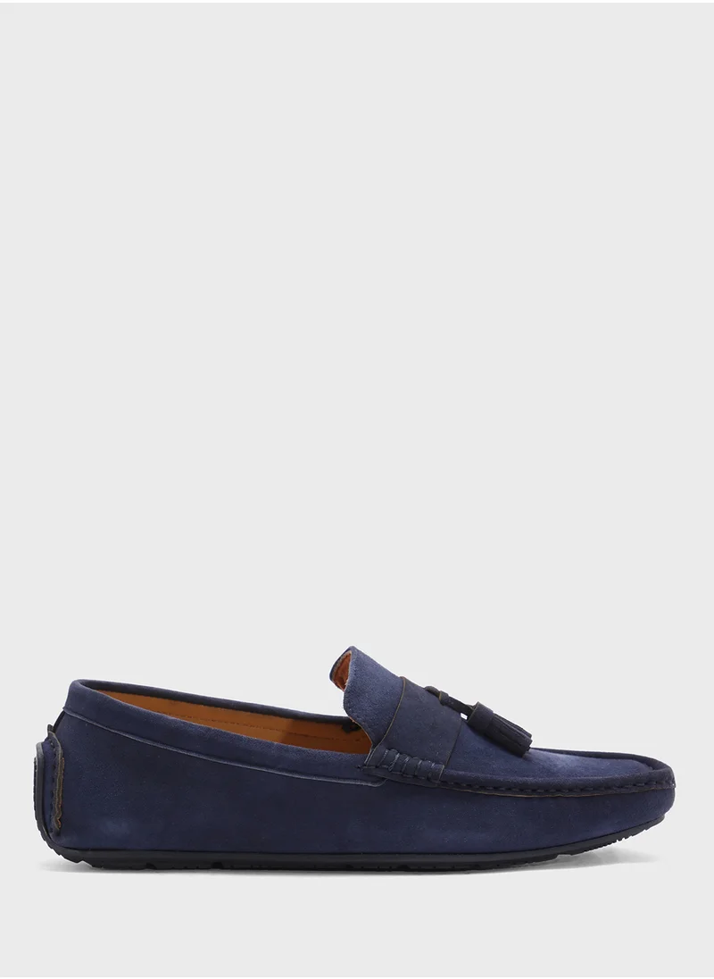 Robert Wood Tassel Detail Genuine Suede Leather Loafers