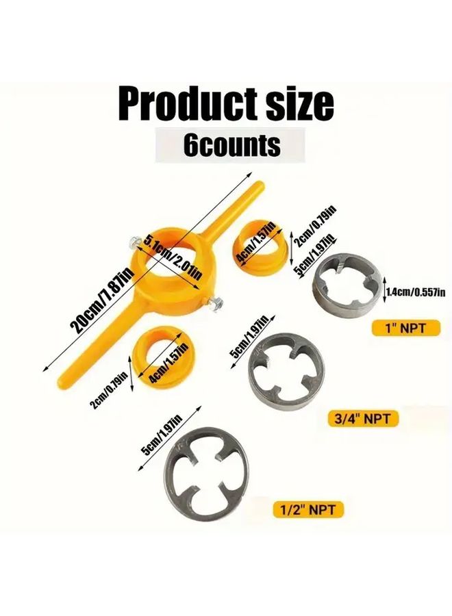 Yellow 6pcs Plastic Pipe Thread Tap Set Easy to Use Threading Tool for DIY Professional Plumbing - Image 3