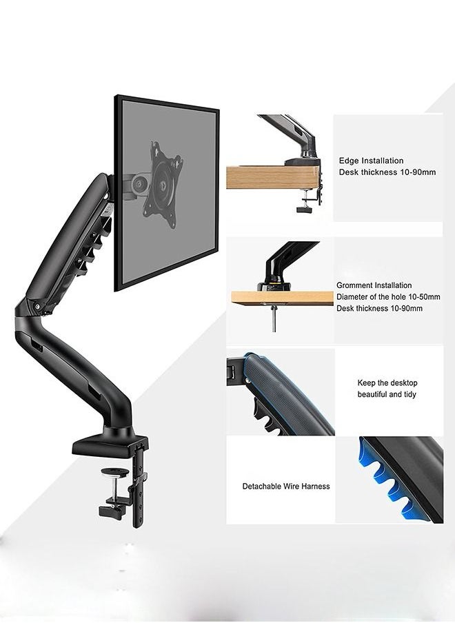 Arabest - حامل شاشة مكتبي فردي - حامل شاشة متحرك بالكامل مع زنبرك غاز لشاشة كمبيوتر LCD LED مقاس 17 إلى 30 بوصة مع حامل VESA قابل للتعديل بوزن 2-9 كجم - Image 1