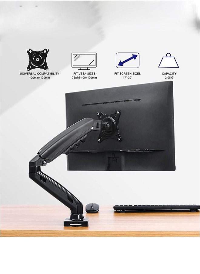 Arabest - حامل شاشة مكتبي فردي - حامل شاشة متحرك بالكامل مع زنبرك غاز لشاشة كمبيوتر LCD LED مقاس 17 إلى 30 بوصة مع حامل VESA قابل للتعديل بوزن 2-9 كجم - Image 1