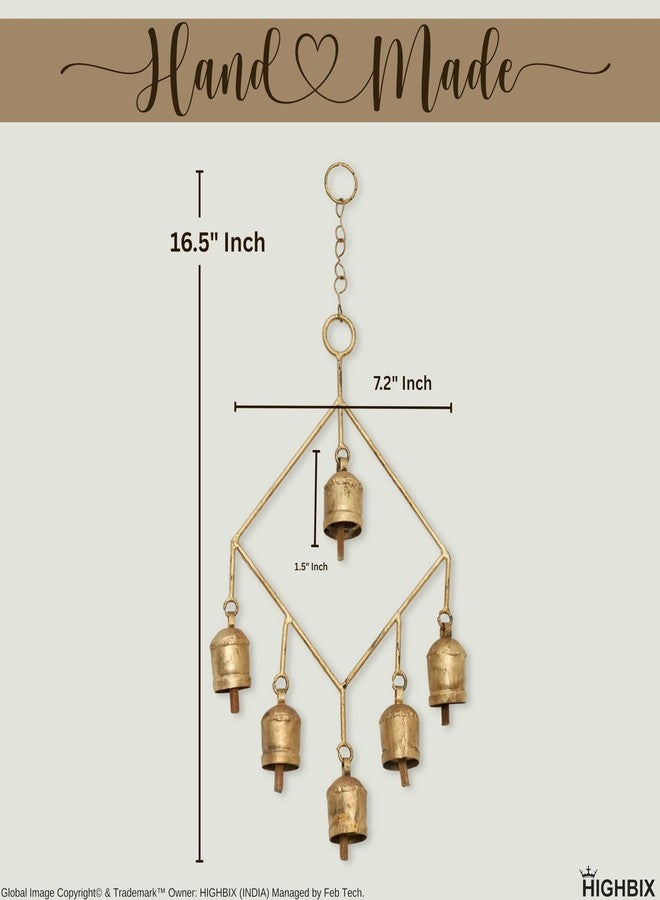 HIGHBIX Handmade Rustic 6 Bells Hanging Wind Chime – Vintage Cow Bells on Metal Frame, Boho Farmhouse Wall Hanging, Wind Chime for Home, Patio, Garden & Christmas Décor - Image 3