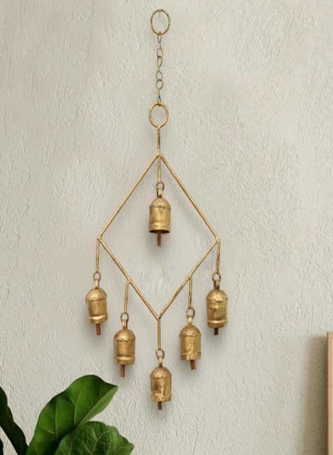 HIGHBIX Handmade Rustic 6 Bells Hanging Wind Chime – Vintage Cow Bells on Metal Frame, Boho Farmhouse Wall Hanging, Wind Chime for Home, Patio, Garden & Christmas Décor - Image 2