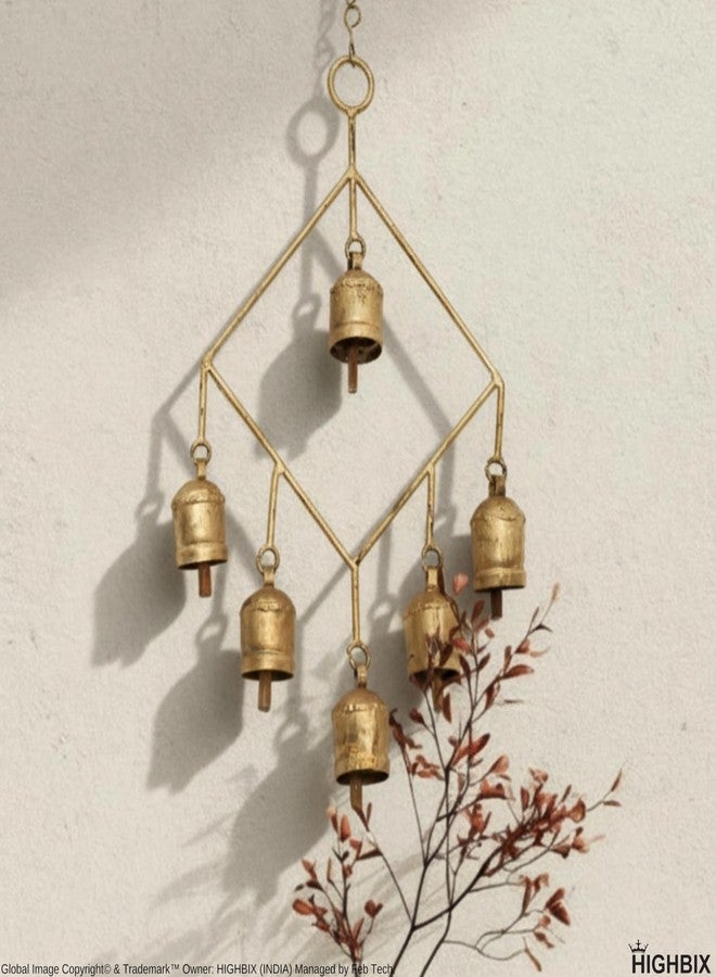 HIGHBIX Handmade Rustic 6 Bells Hanging Wind Chime – Vintage Cow Bells on Metal Frame, Boho Farmhouse Wall Hanging, Wind Chime for Home, Patio, Garden & Christmas Décor - Image 5