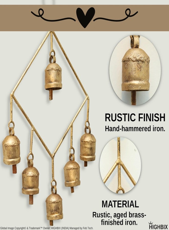 HIGHBIX Handmade Rustic 6 Bells Hanging Wind Chime – Vintage Cow Bells on Metal Frame, Boho Farmhouse Wall Hanging, Wind Chime for Home, Patio, Garden & Christmas Décor - Image 4