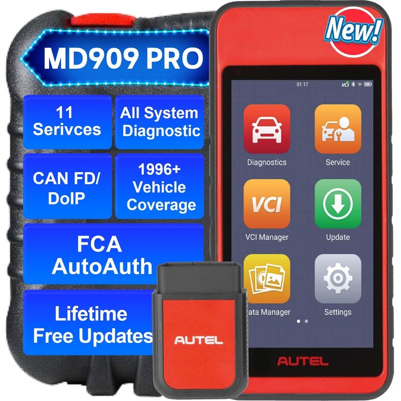 Autel MaxiDiag MD909 PRO AllSystems Diagnostic Tool Up of MD808PRO MD808 MD906 MD806 Scanner 11 Services CAN FDDoIP Support 1996 USAsianEuropean Vehicles FCA AutoAuth Lifetime Free Updates