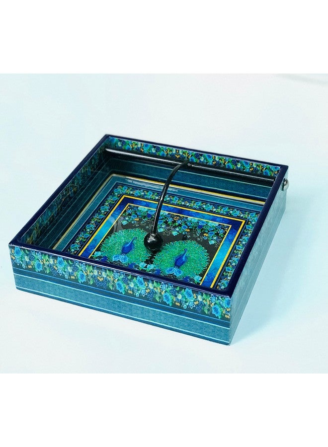 DULI حامل مناديل بتصميم طاووس | خشب مهندَس مع طباعة رقمية وطلاء مقاوم للماء | ديكور طاولة أنيق | 19 × 19 سم | صنع في الهند (2 طاووس) - Image 5