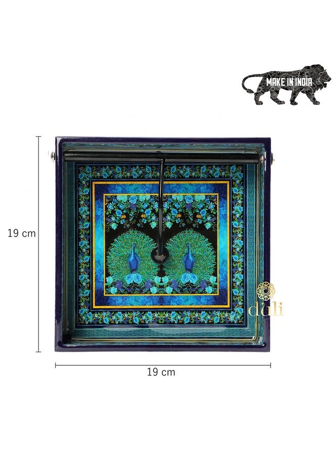 DULI حامل مناديل بتصميم طاووس | خشب مهندَس مع طباعة رقمية وطلاء مقاوم للماء | ديكور طاولة أنيق | 19 × 19 سم | صنع في الهند (2 طاووس) - Image 4