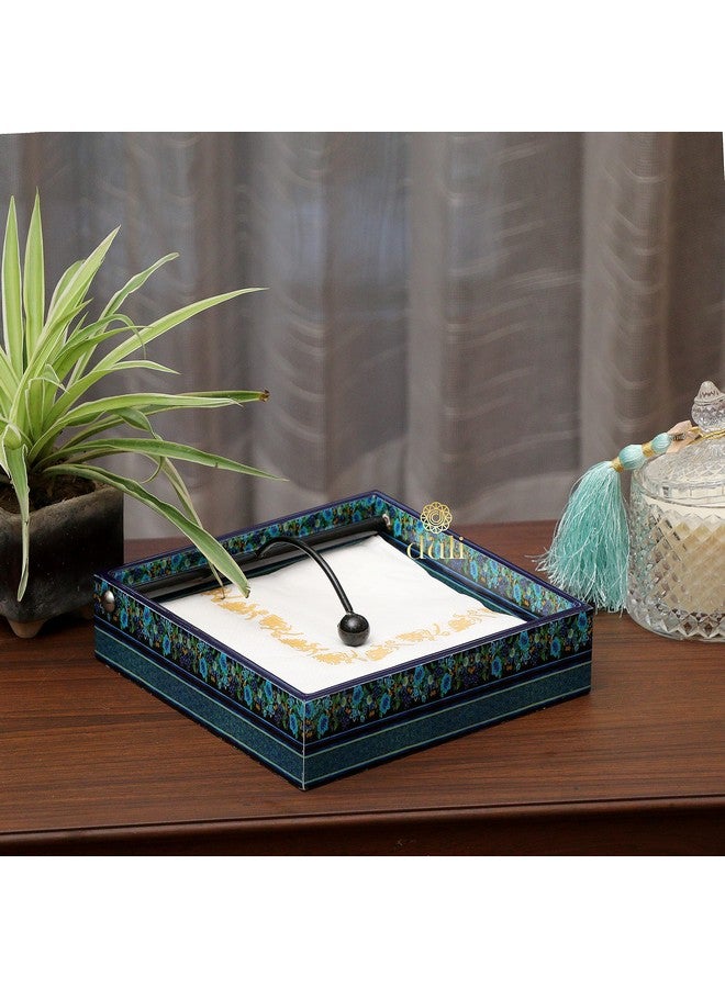 DULI حامل مناديل بتصميم طاووس | خشب مهندَس مع طباعة رقمية وطلاء مقاوم للماء | ديكور طاولة أنيق | 19 × 19 سم | صنع في الهند (2 طاووس) - Image 2