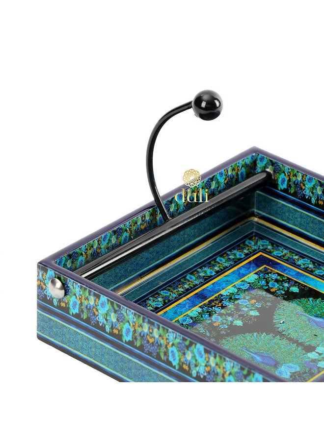 DULI حامل مناديل بتصميم طاووس | خشب مهندَس مع طباعة رقمية وطلاء مقاوم للماء | ديكور طاولة أنيق | 19 × 19 سم | صنع في الهند (2 طاووس) - Image 3