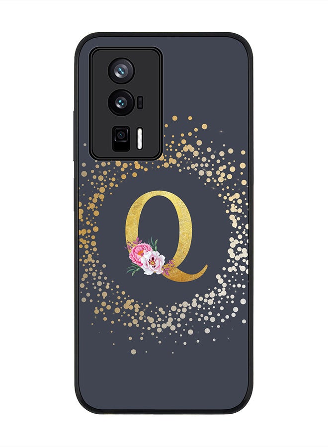 Stylizedd Rugged Black edge case for Xiaomi Poco F5 Pro 5G / Xiaomi Redmi K60 / Xiaomi Redmi K60 Pro Flexible Rubber Edges Anti Drop TPU Cover - Monogram Letter Floral Pattern - Q (Grey) - Image 1