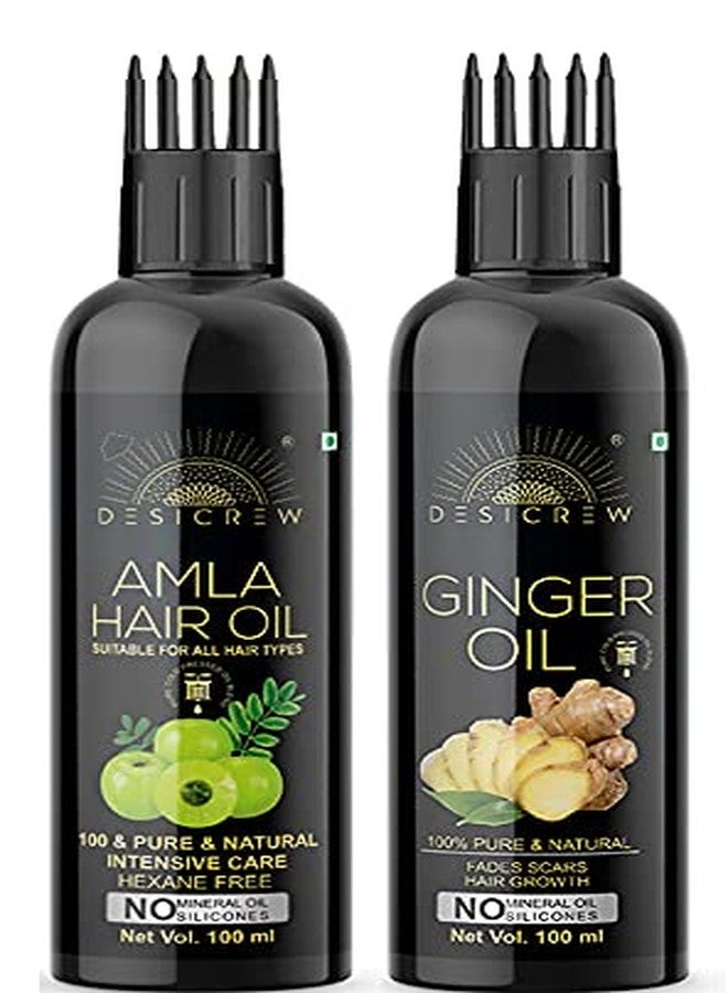 Desicrew Cold-Pressed Amla & Ginger Hair Oil in Combo - Moisturizing & Healing, For Skin, Hair Care, Eyelashes (100 ml + 100 ml) With Applicator - Image 2