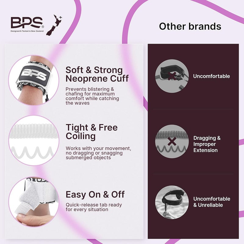 BPS New Zealand ‘Storm’ Bodyboard Leash – Premium Coil 4ft Coiled Wrist Boogie Board Leashes with Plug - Image 2