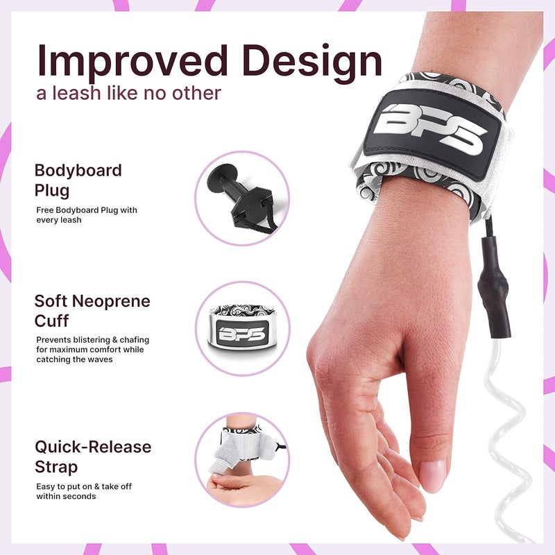 BPS New Zealand ‘Storm’ Bodyboard Leash – Premium Coil 4ft Coiled Wrist Boogie Board Leashes with Plug - Image 4