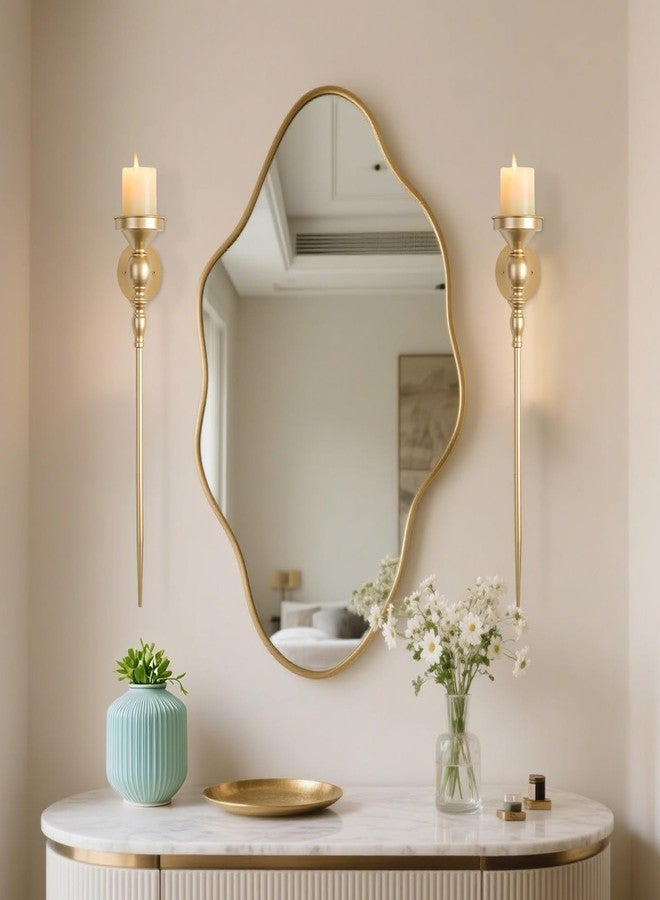 Walasis Candle Sconces Gold Wall Decor: Vintage Metal Art Decoration Wall Candle Holder for Pillar Candles - 24.4 Inch Long Candle Sconces Set of 2 for Fireplace Hallway Beside TV - Image 5